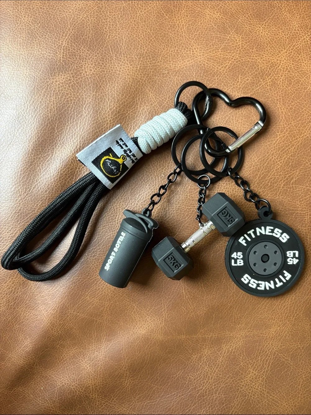 Black Fitness Keychain Set with Wrist Strap